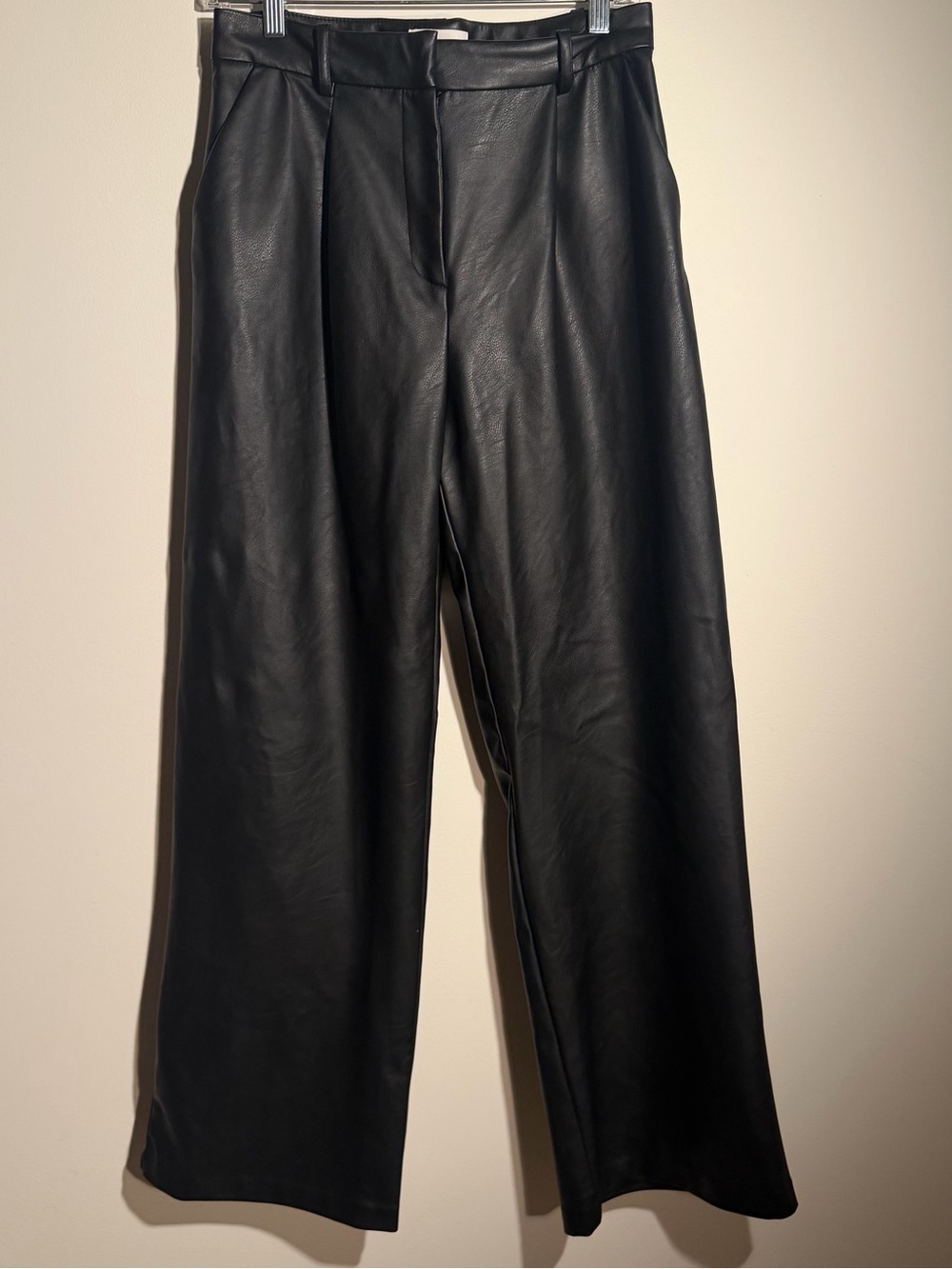 Black Faux Leather Wide-Leg Jeans